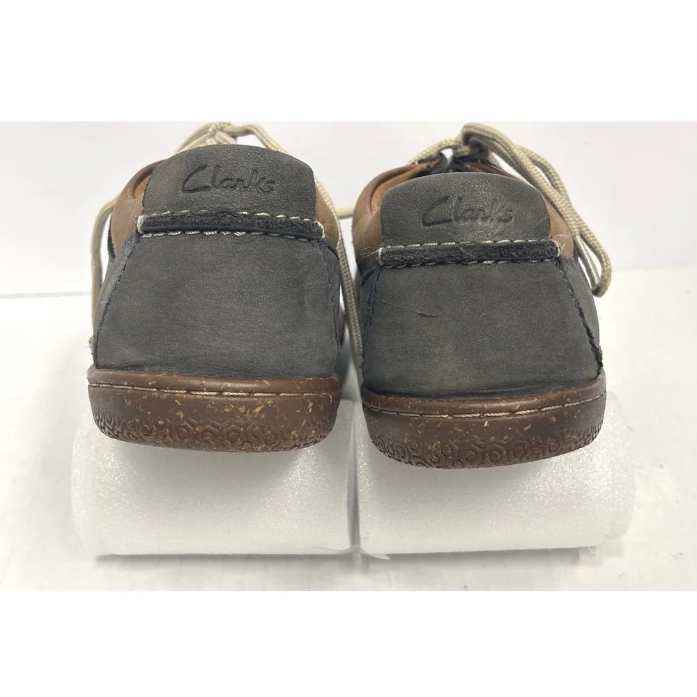 Clarks 1825 Moccasin Mens 11 Trapell Pace Grey Brown Leather Lace Up Casual
